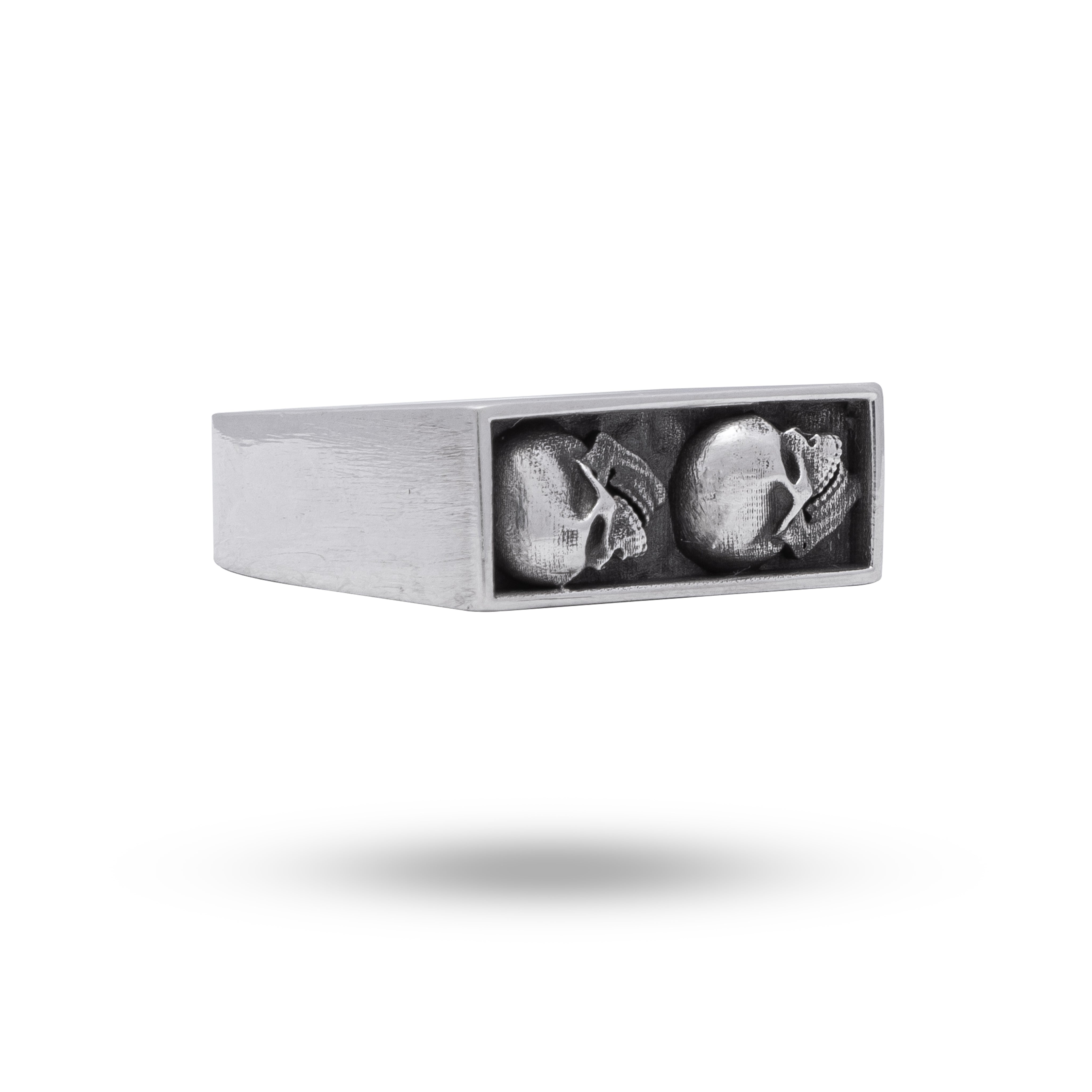 Front view of Buried Open Jaw Gothic Skulls 925 Sterling Silver Ring showcasing intricate skull design in oxidized silver.