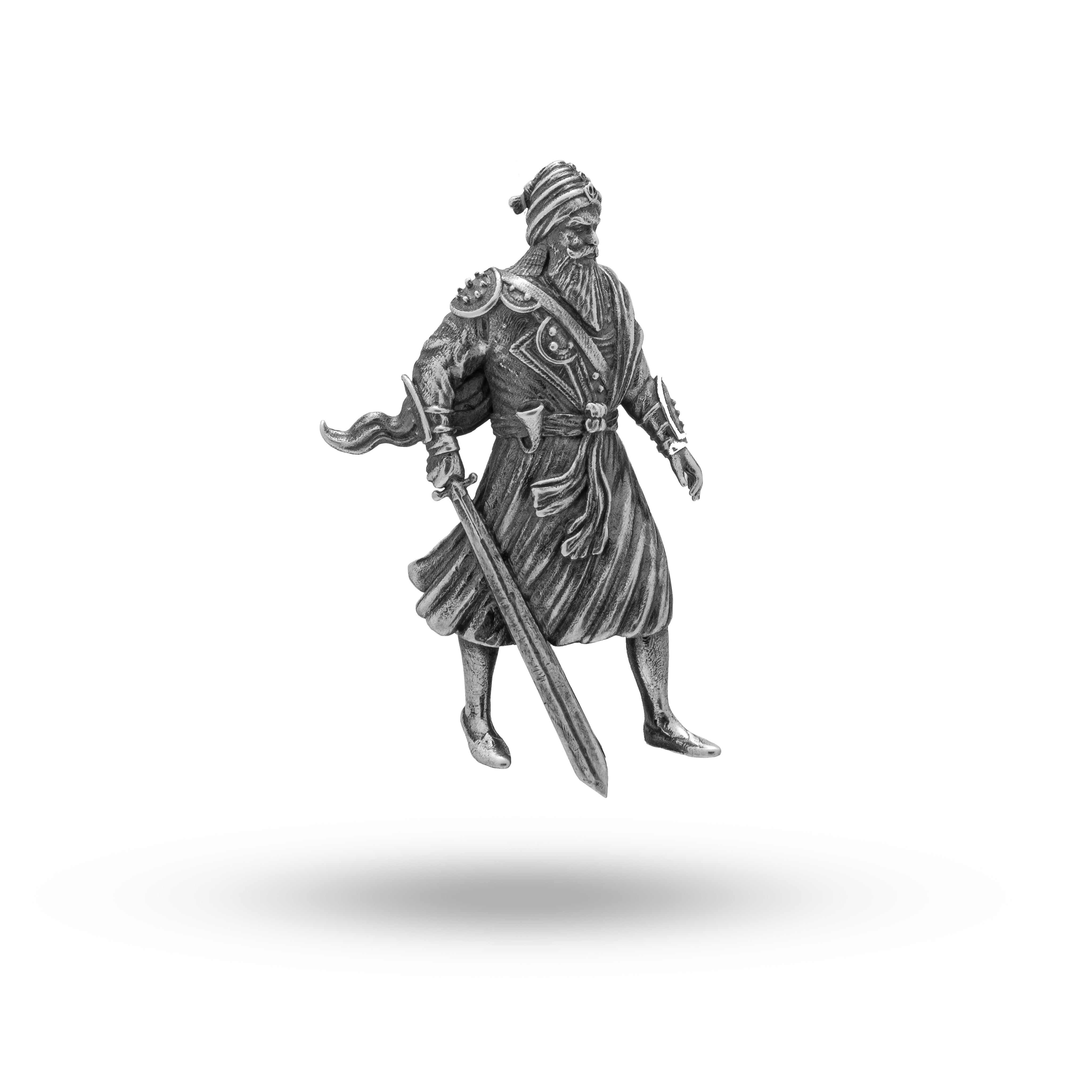 Sikh Baba Deep Singh 925 Silver Brooch showcasing Martial Design in Oxidized Silver