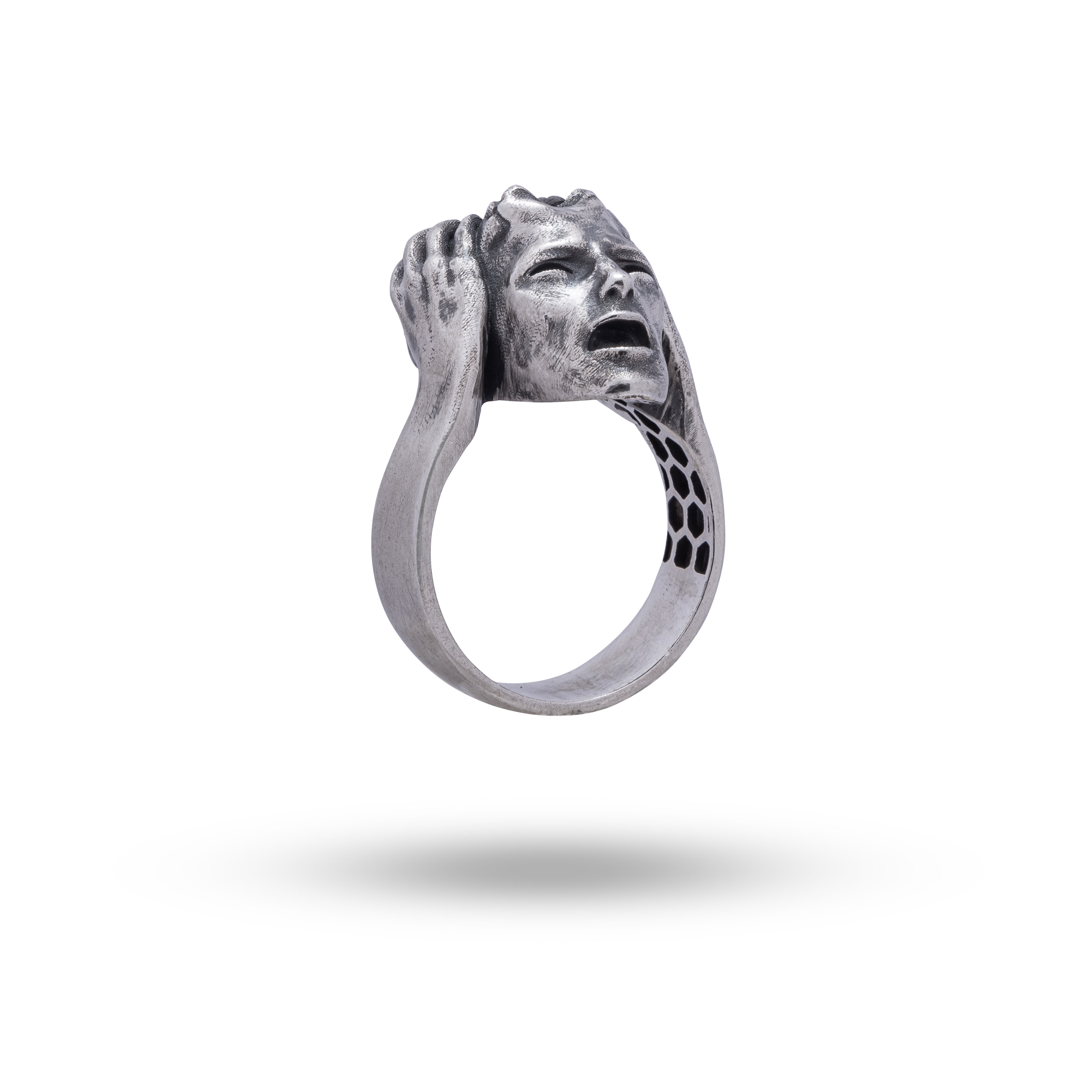 Top view of Brain Clever 925 Sterling Silver Ring showcasing the oxidized finish.