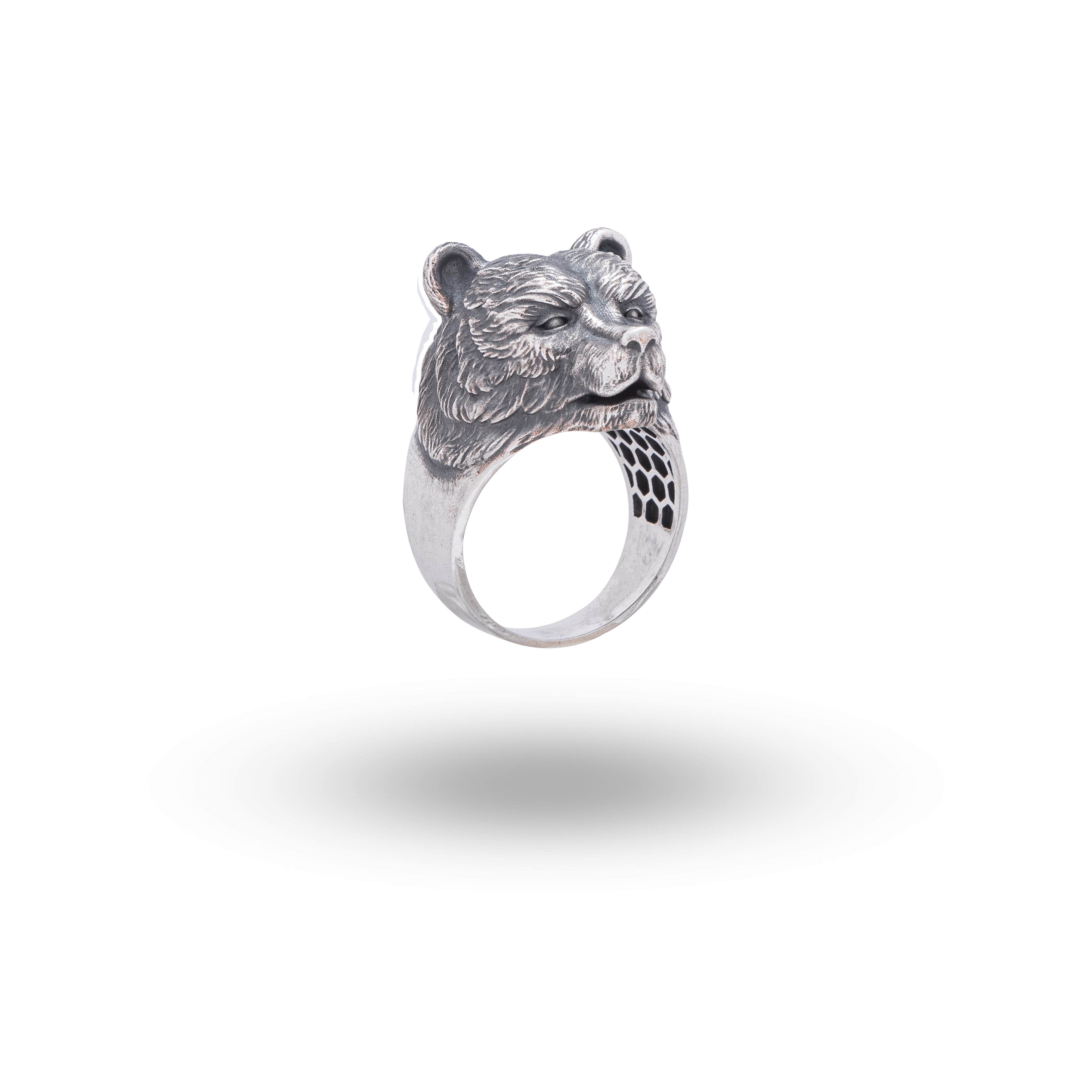 Feminine Bear 925 Sterling Silver Ring front view with bear design