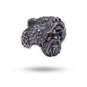925 sterling silver Warrior Bear Viking Berserker ring, showing detailed bear design and oxidized silver finish.