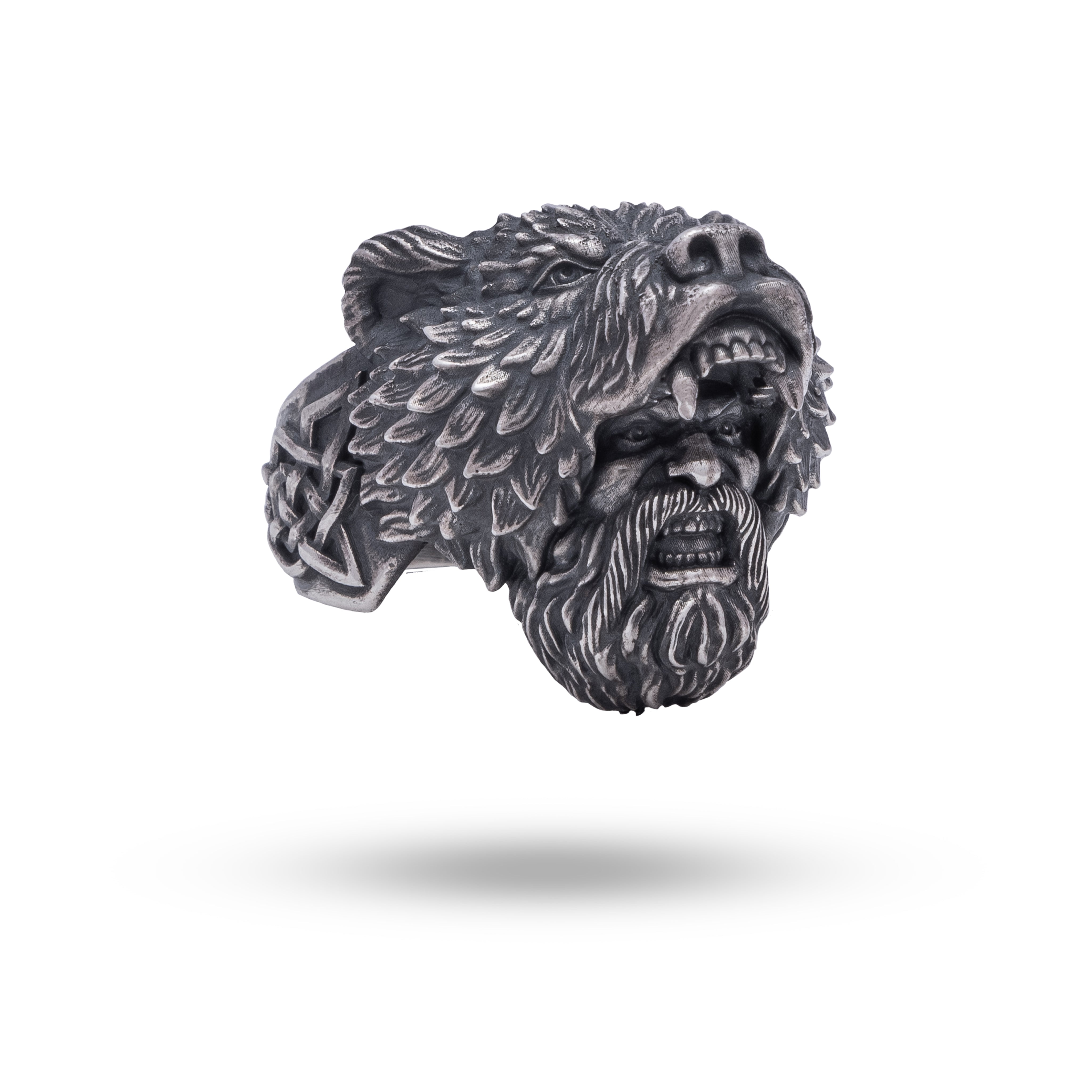 925 sterling silver Warrior Bear Viking Berserker ring, showing detailed bear design and oxidized silver finish.