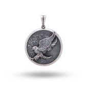 Front view of the Flying Eagle King Bird Pendant in 925 Sterling Oxidized Silver, showcasing its intricately crafted eagle design.
