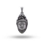 925 Sterling Silver Buddha Head Pendant with oxidized finish, spiritual design by White Lion Jewels