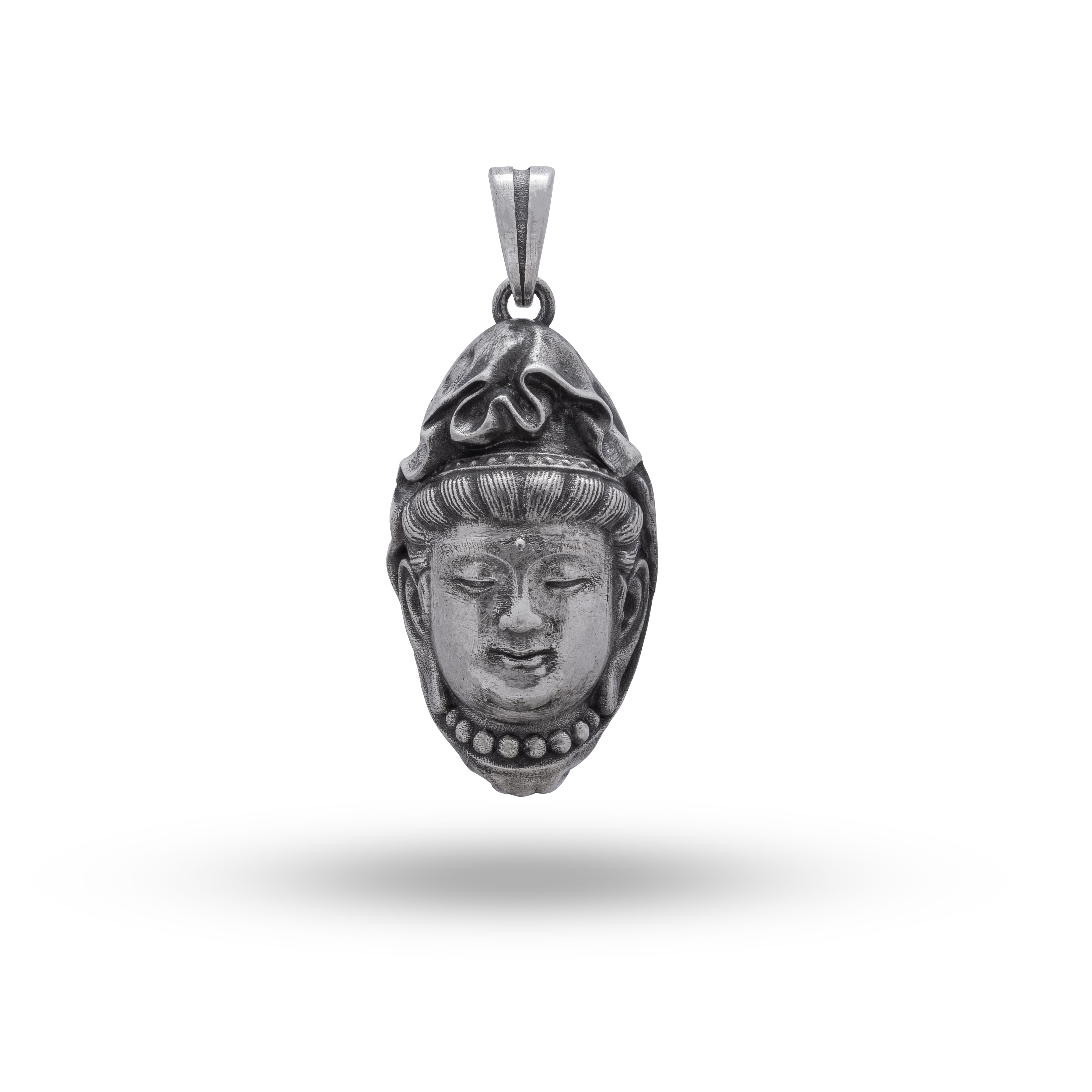 925 Sterling Silver Buddha Head Pendant with oxidized finish, spiritual design by White Lion Jewels