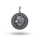 Dog Wolf Animal 925 Sterling Silver Pendant with oxidized finish on a dark background