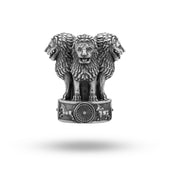 925 Sterling Silver National Emblem Ashok Stambh Lion Brooch Pin with Oxidized Silver Finish