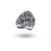 Front view of Masquerade Mask Skull 925 Sterling Silver Ring by White Lion Jewels with oxidized finish