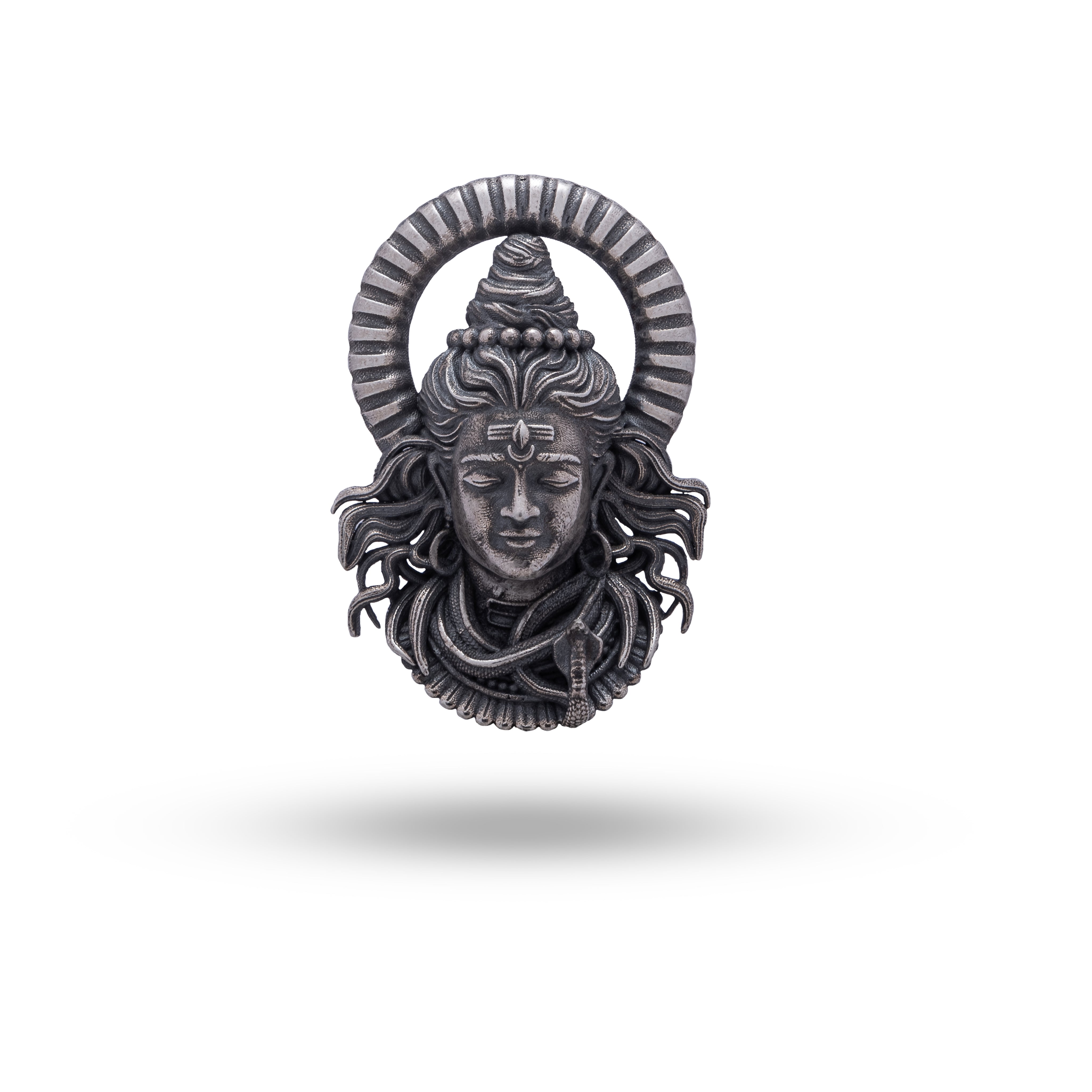 Sterling Silver Lord Shiva brooch, intricate design with oxidized finish from White Lion Jewels