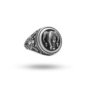 Front view of Joker Gothic Skulls 925 Sterling Silver Ring showcasing skull motifs