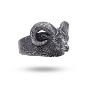 925 Sterling Silver Ring featuring horned sheep ram Aries zodiac design