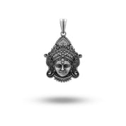 Front view of Goddess Durga Mahadevi 925 Silver Pendant, elegant and powerful design.