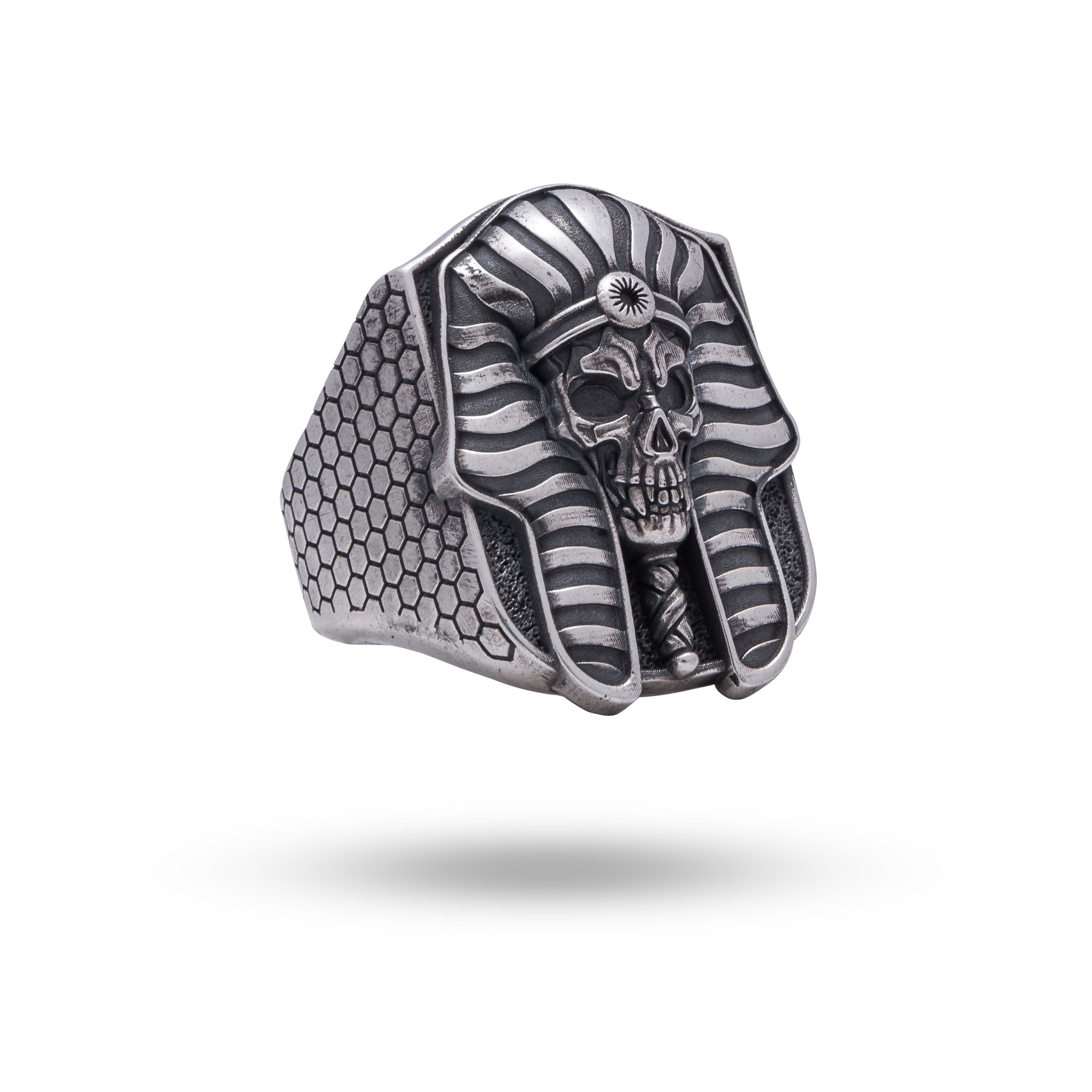 Sterling silver Pharaoh Egyptian Mummy ring with oxidized finish by White Lion Jewels