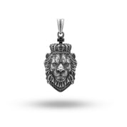 Front view of Calm Lion King Crown Jungle Animal Pendant in 925 Sterling Silver, featuring detailed lion head design.