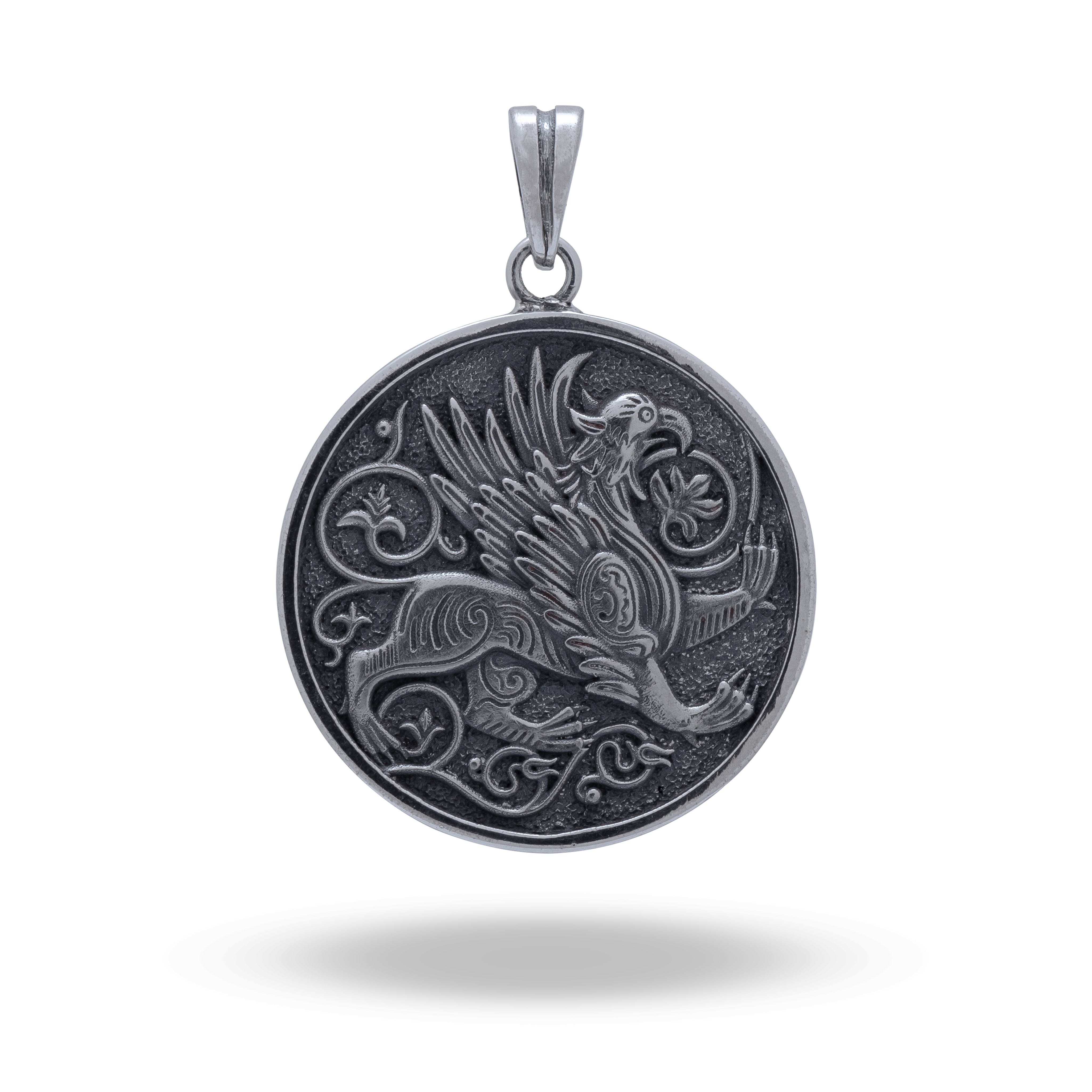 Gryphon Creature 925 Sterling Silver Pendant with oxidized silver finish, handcrafted by White Lion Jewels