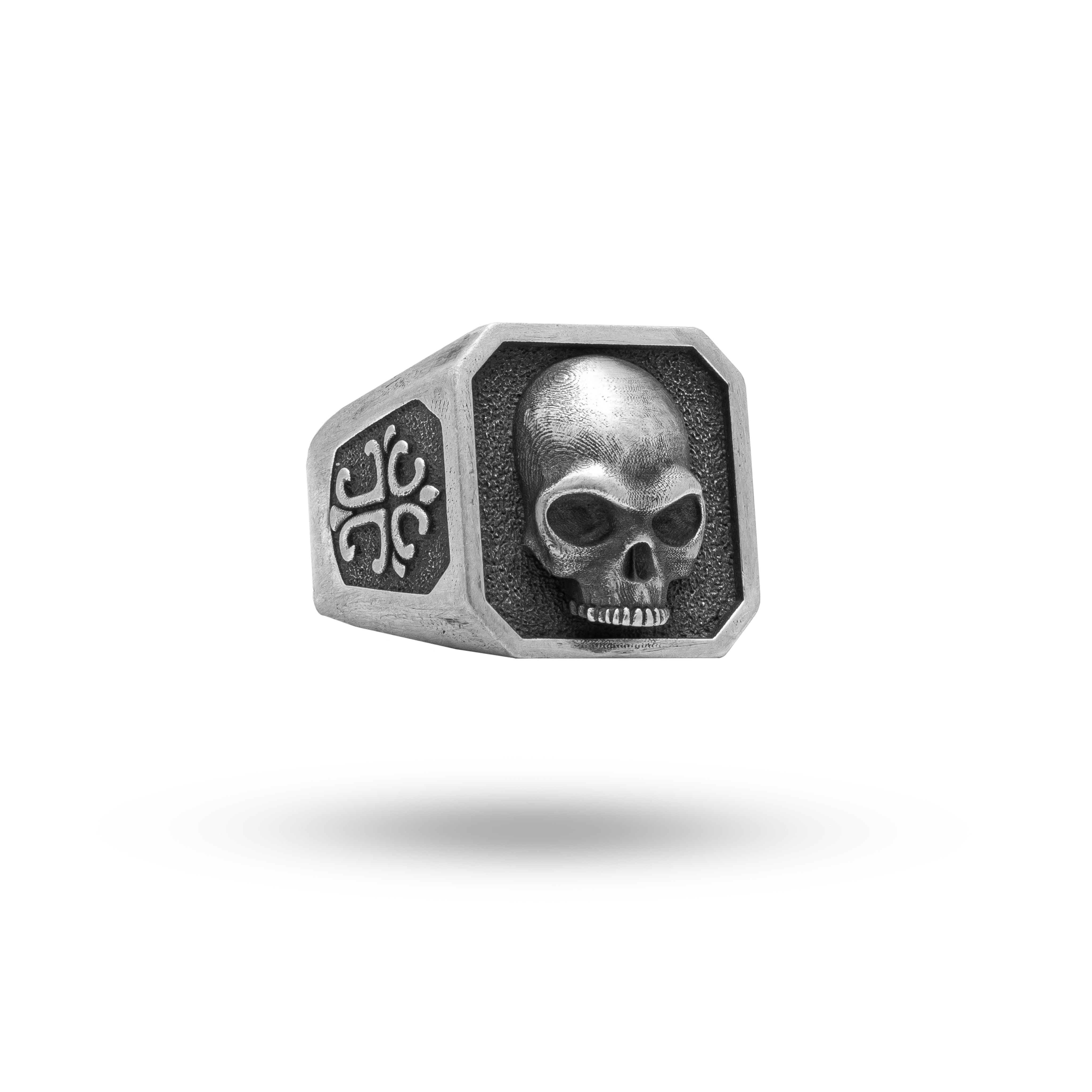 Gothic Half Jaw Skull 925 Sterling Silver Ring showing front view, detailed skull design