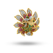 A Free Soul Flower brooch in gold, made with 925 sterling silver and cubic zirconia, perfect for saree styling.