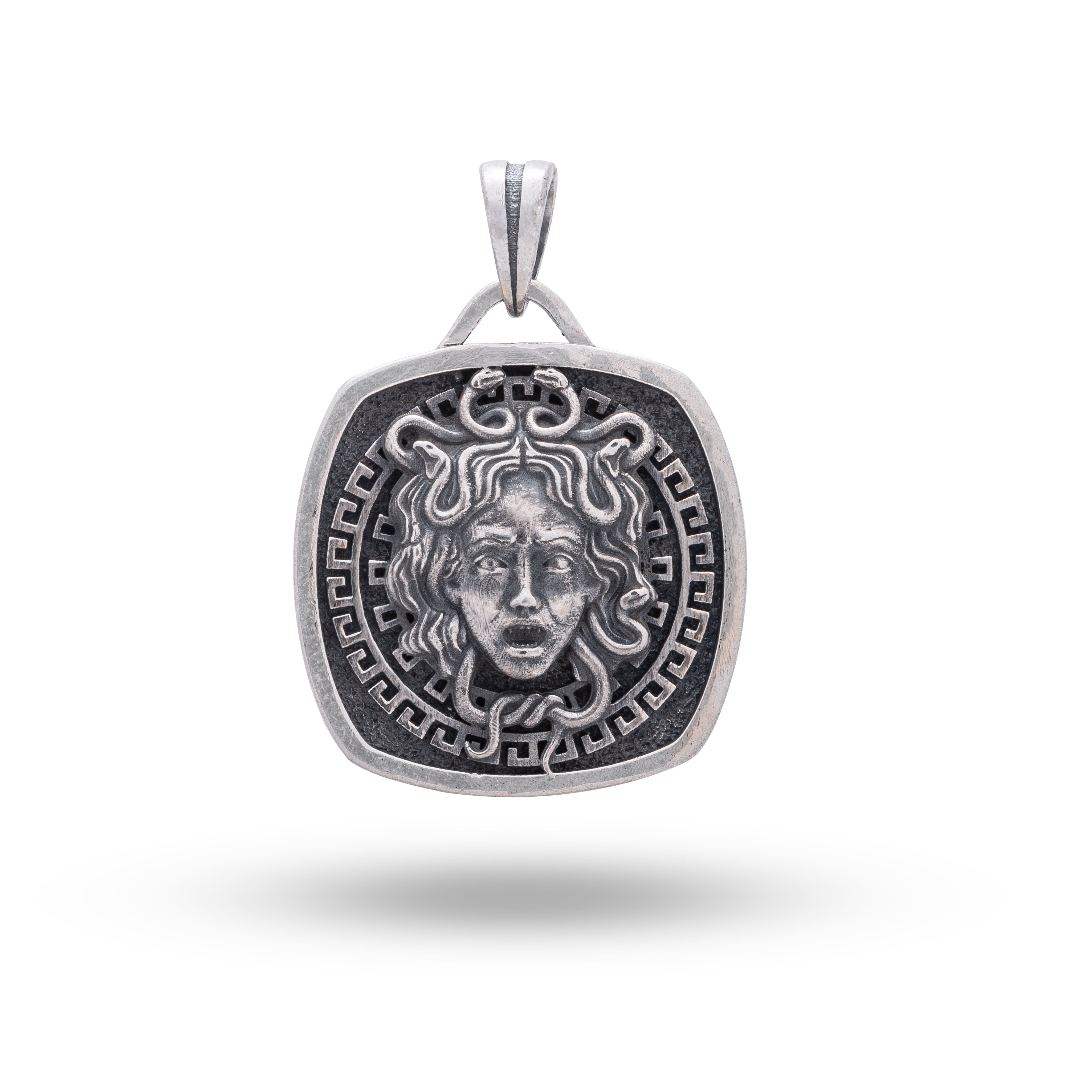 Greek Gorgon Medusa Pendant in Oxidized 925 Sterling Silver, elegant and mythological design
