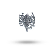 Lord Narasimha 925 Sterling Silver Brooch front view showcasing intricate design and oxidized finish.