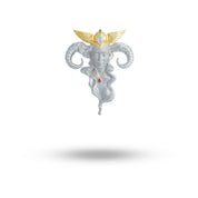 Front view of the Lady and Horns Brooch in Rhodium Plated 925 Silver, showcasing its elegant design.