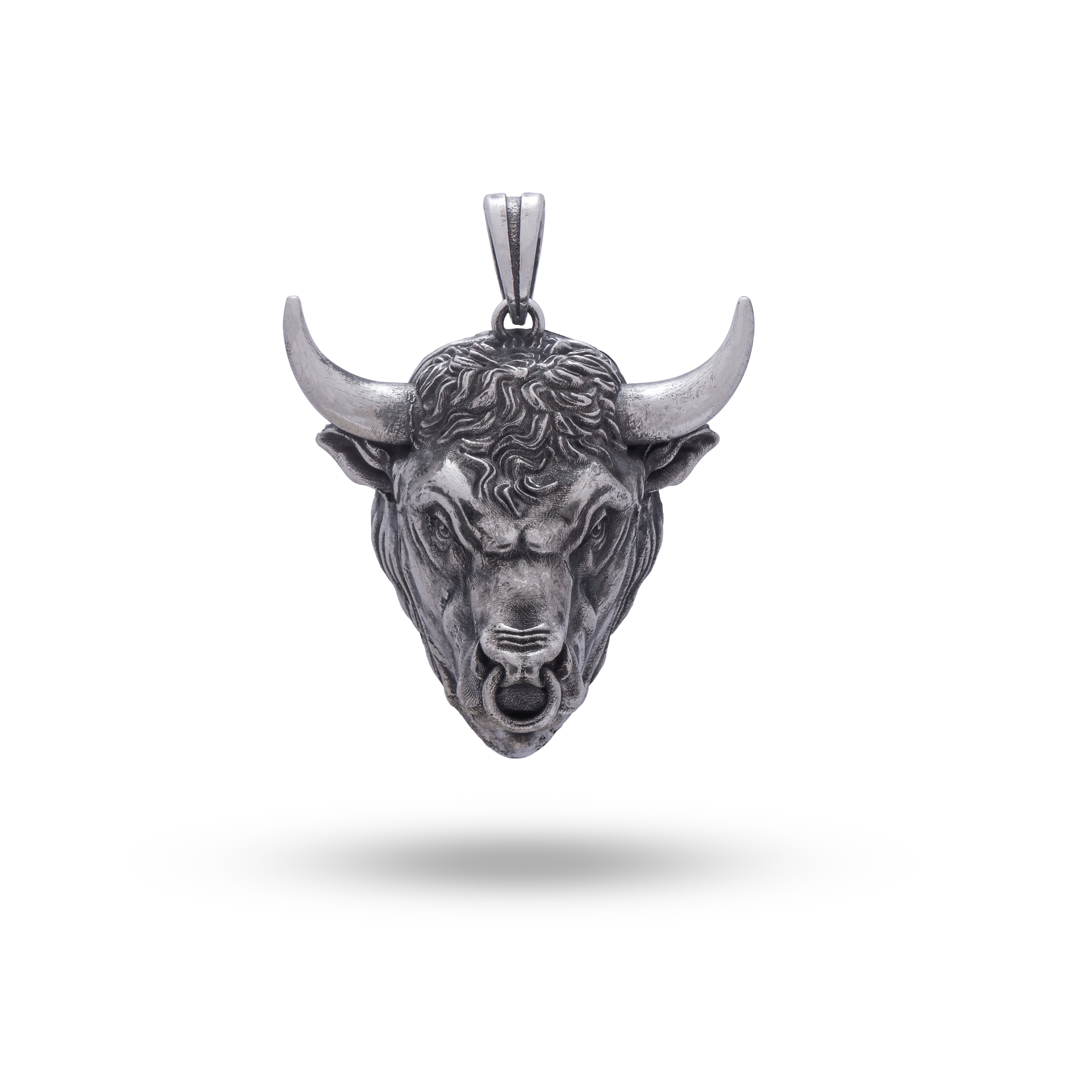 925 sterling silver Bull Head Aries Zodiac pendant with oxidized finish