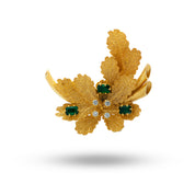 Leaves 925 Sterling Silver Gold Plated Brooch with Cubic Zirconia
