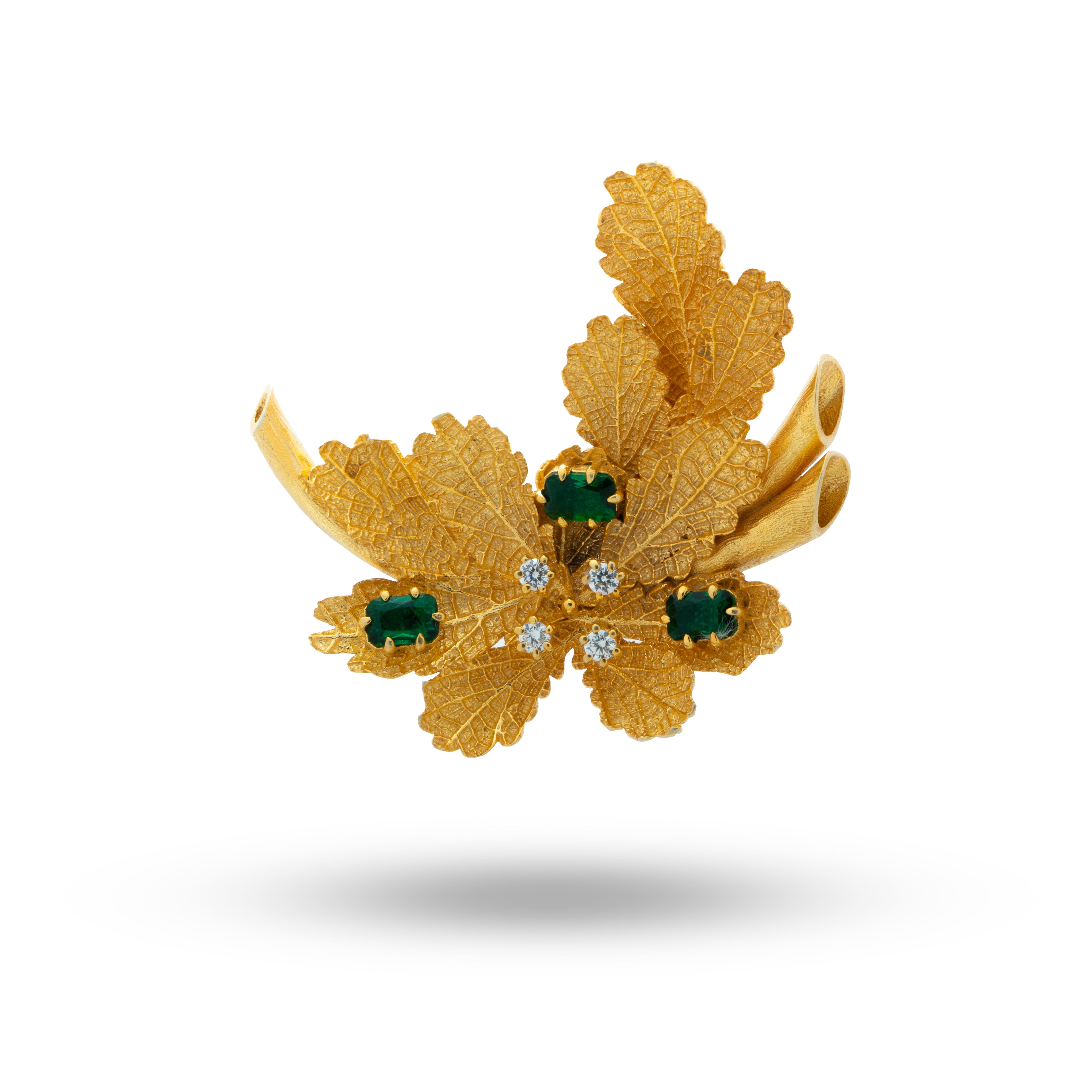 Leaves 925 Sterling Silver Gold Plated Brooch with Cubic Zirconia