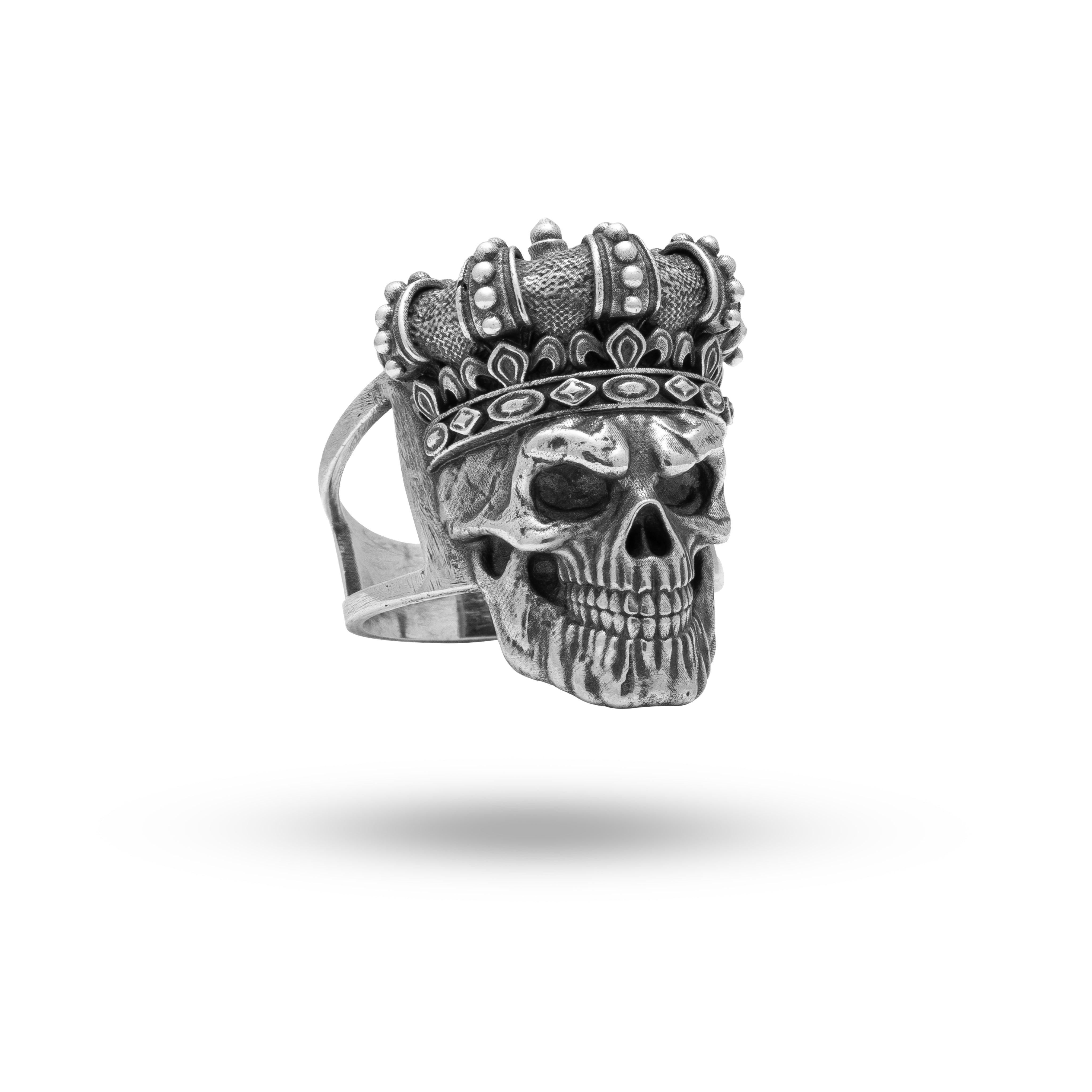 Front view of the Emperor King Crown 925 Sterling Silver Ring with oxidized detail design, perfect for regal events.