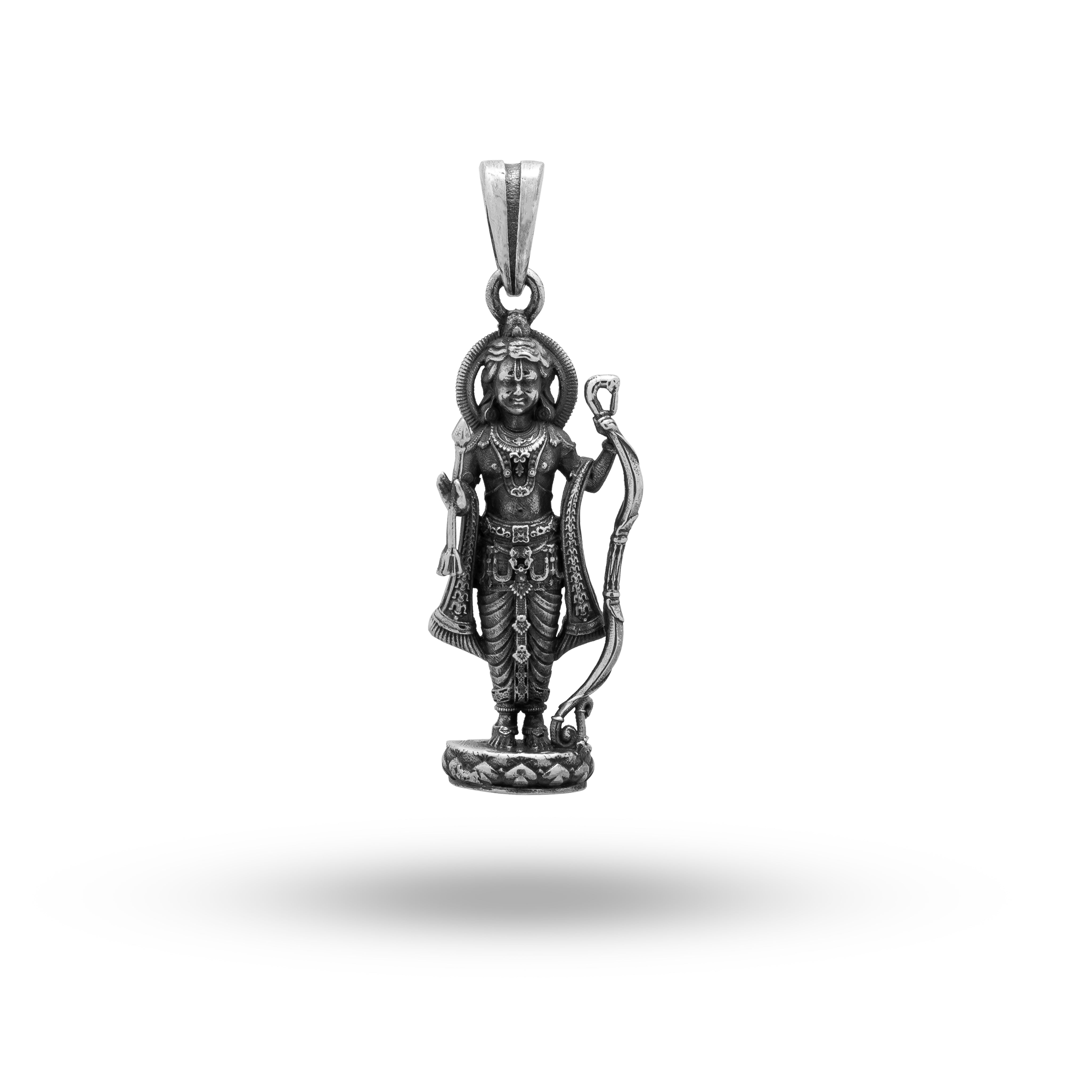 Front view of Shree Rama 925 Sterling Silver Pendant, intricately designed in oxidized silver.
