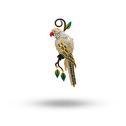 Side view of Macaw Parrot Cubic Zirconia Gold Plated Brooch