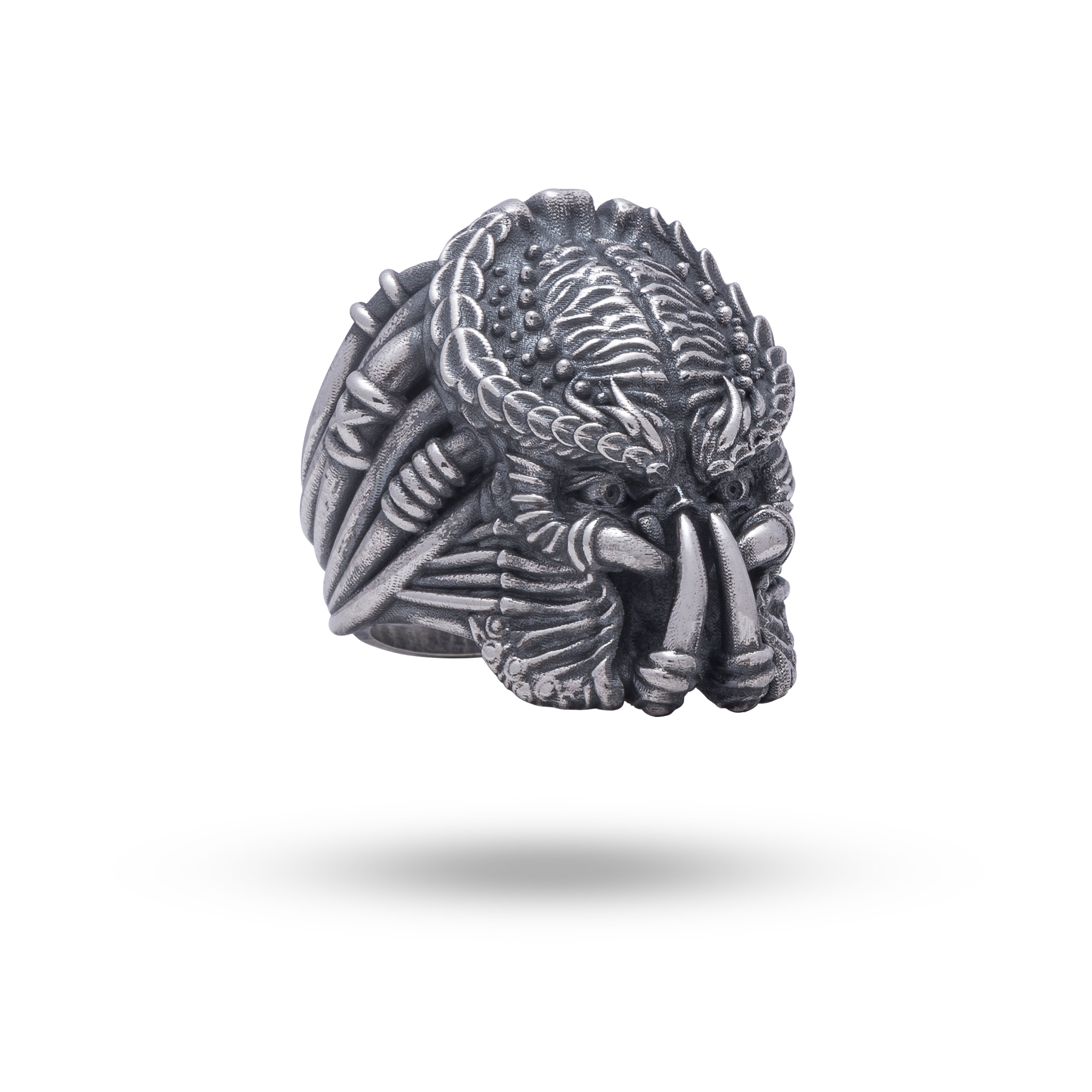Front view of the Vampire Predator Vulture Bloodsucker 925 Sterling Silver Ring with oxidized finish design.