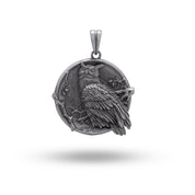 Front view of the Owl Night Bird 925 Sterling Silver Pendant, showcasing intricate handcrafted design with oxidized silver.
