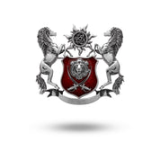 Sterling Silver SunLion Sword Warrior Brooch with Oxidized Finish, Intricate Detail