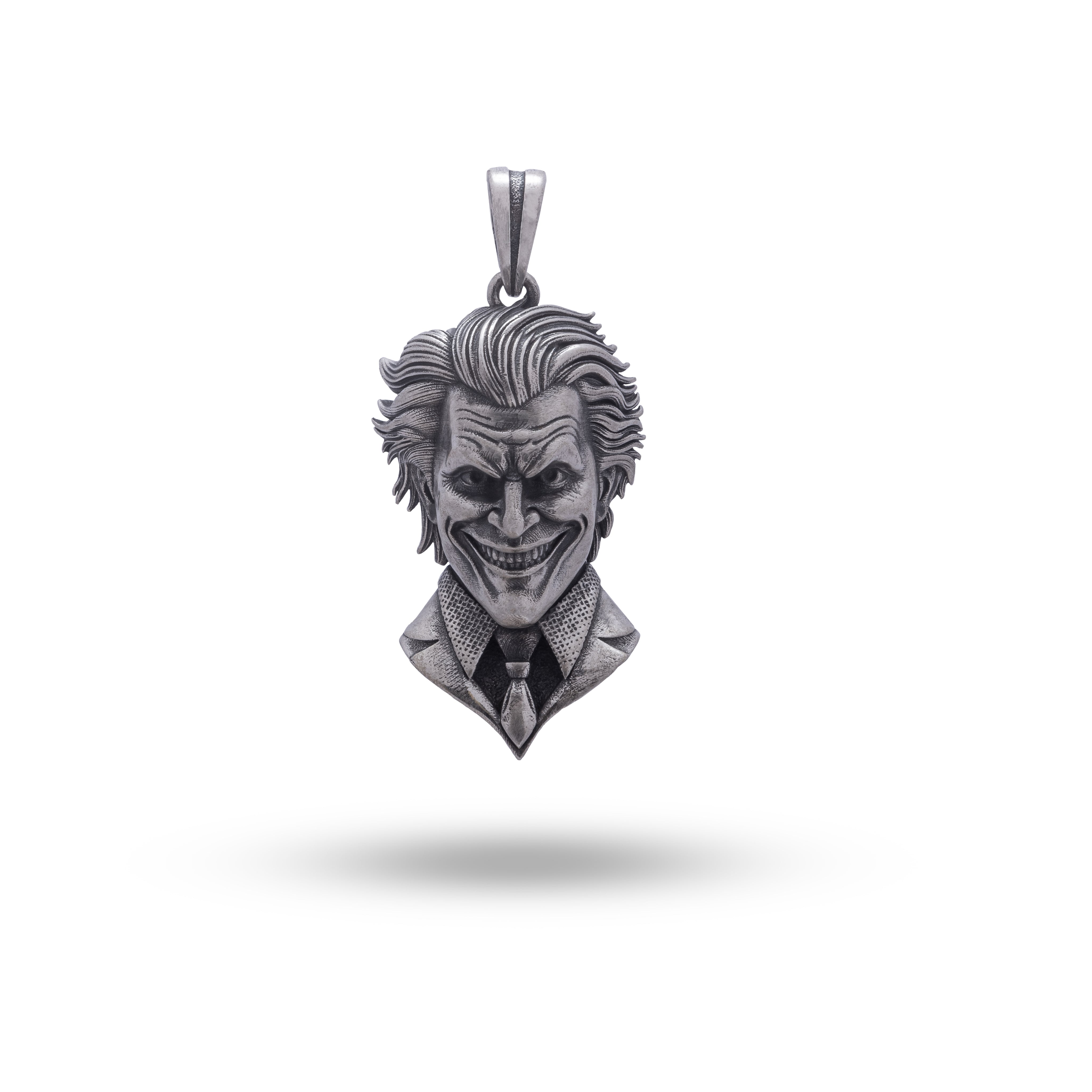 Front view of Joker Humorist Comedian Clown Sterling Silver Pendant by White Lion Jewels
