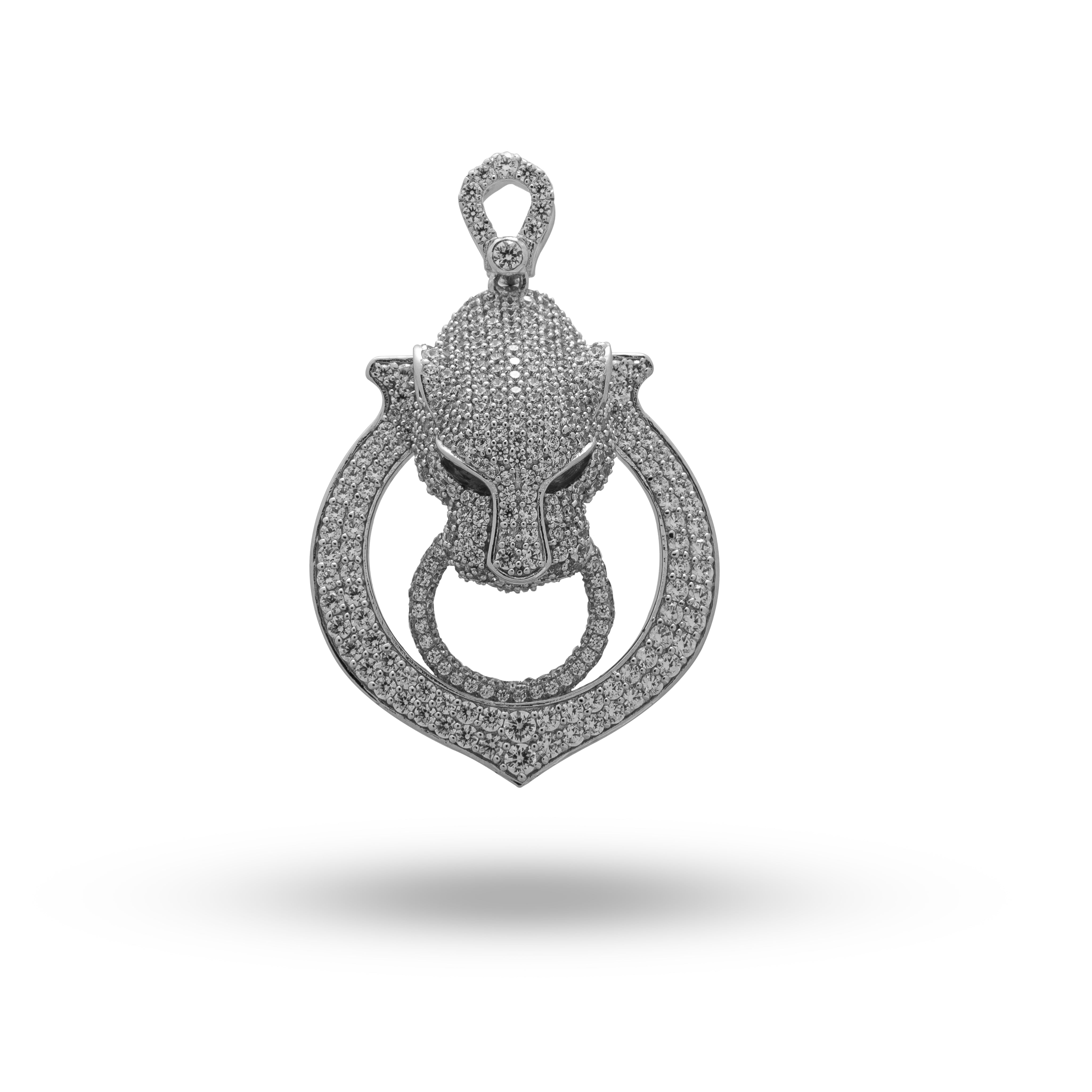 Front view of Jaguar Panther Cubic Zirconia 925 Sterling Silver Pendant showcasing its shimmering stones and detailed craftsmanship.