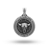 Front view of Memento Mori Skull Taurus Bull 925 Sterling Silver Pendant - Intricate Design
