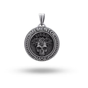 Front view of the Memento Mori Zodiac Virgo Flowers 925 Sterling Silver Pendant with oxidized finish