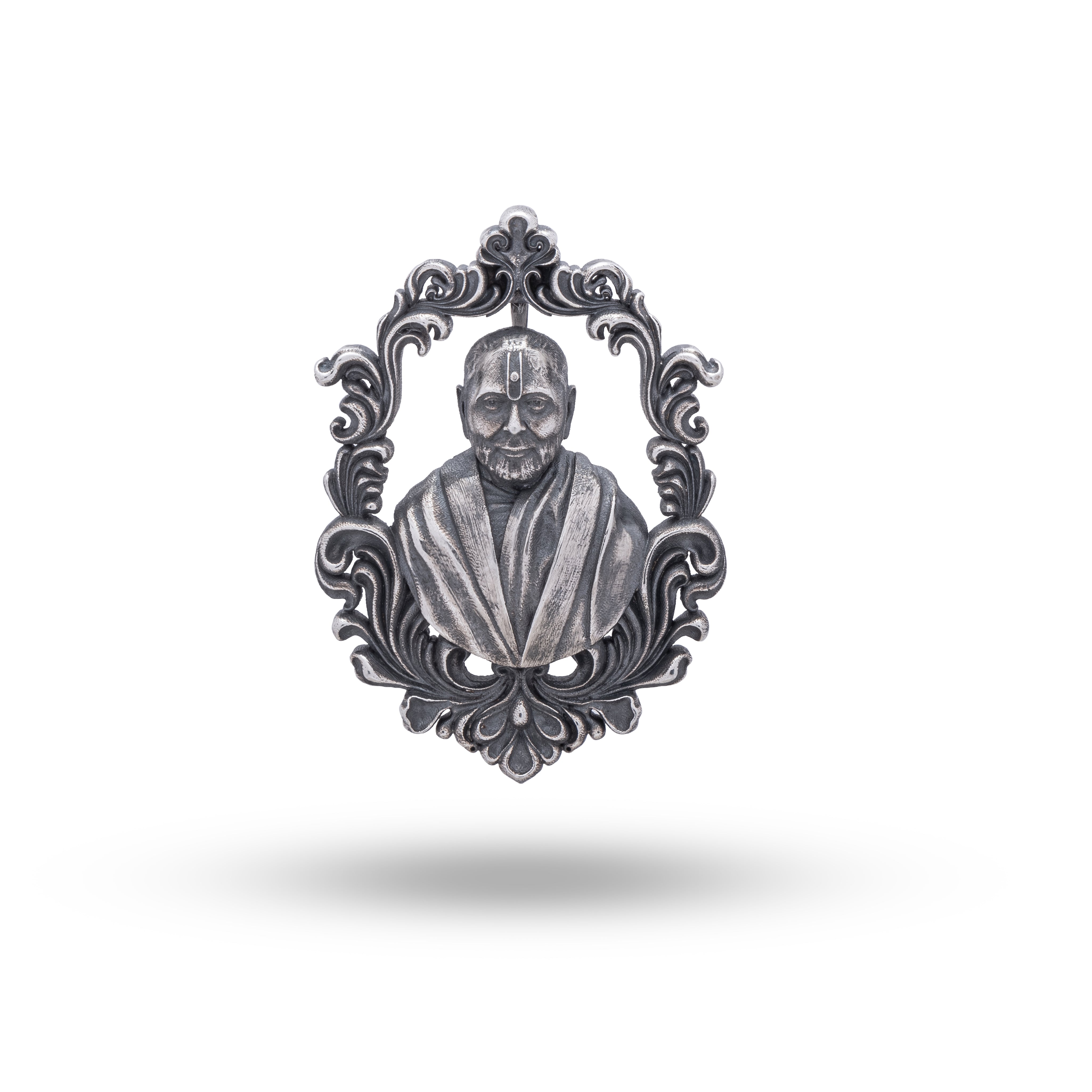 Pramukh Swami Maharaj 925 Sterling Silver Brooch with oxidized finish