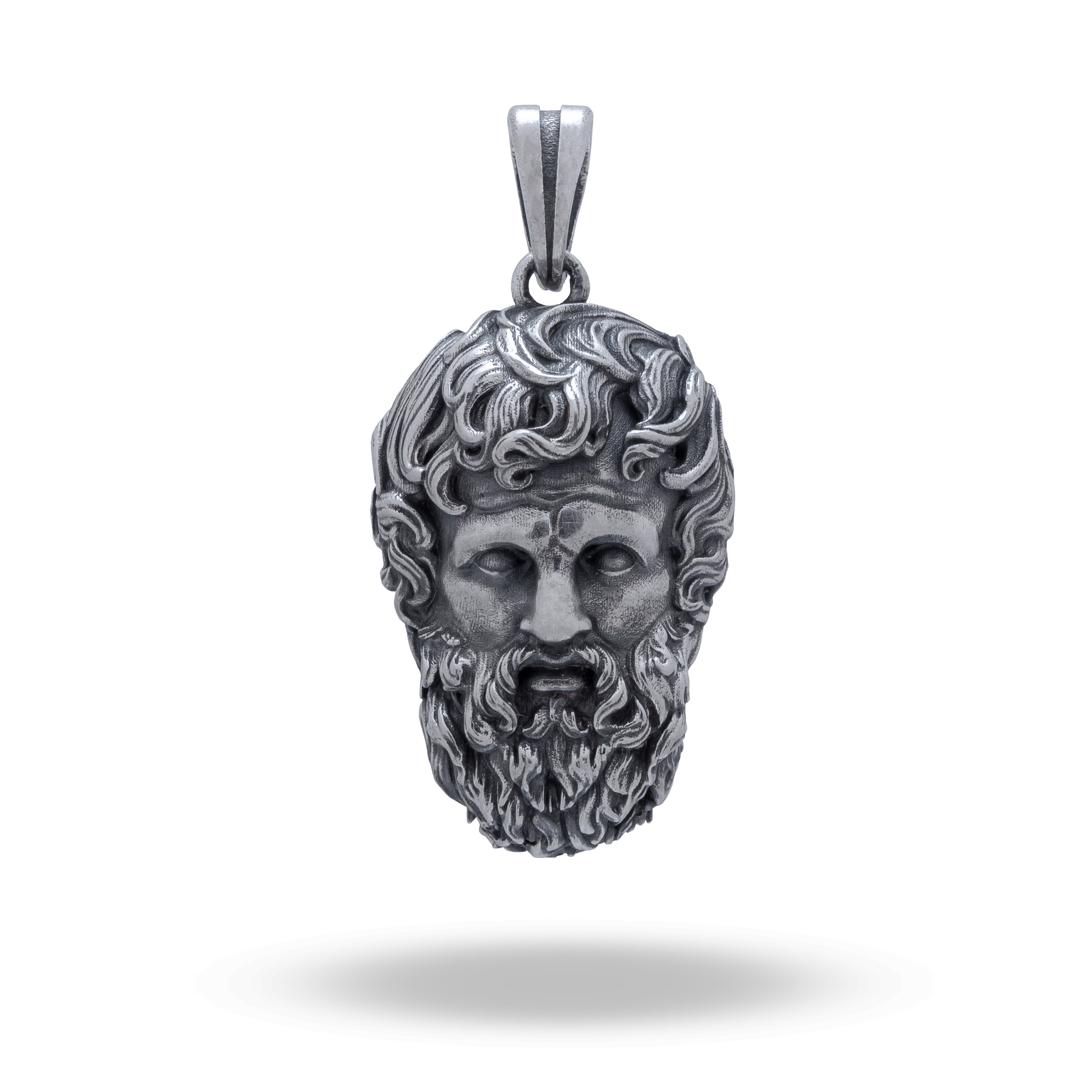 925 Sterling Silver Pendant depicting Greek Zeus God of Thunder with oxidized finish by White Lion Jewels