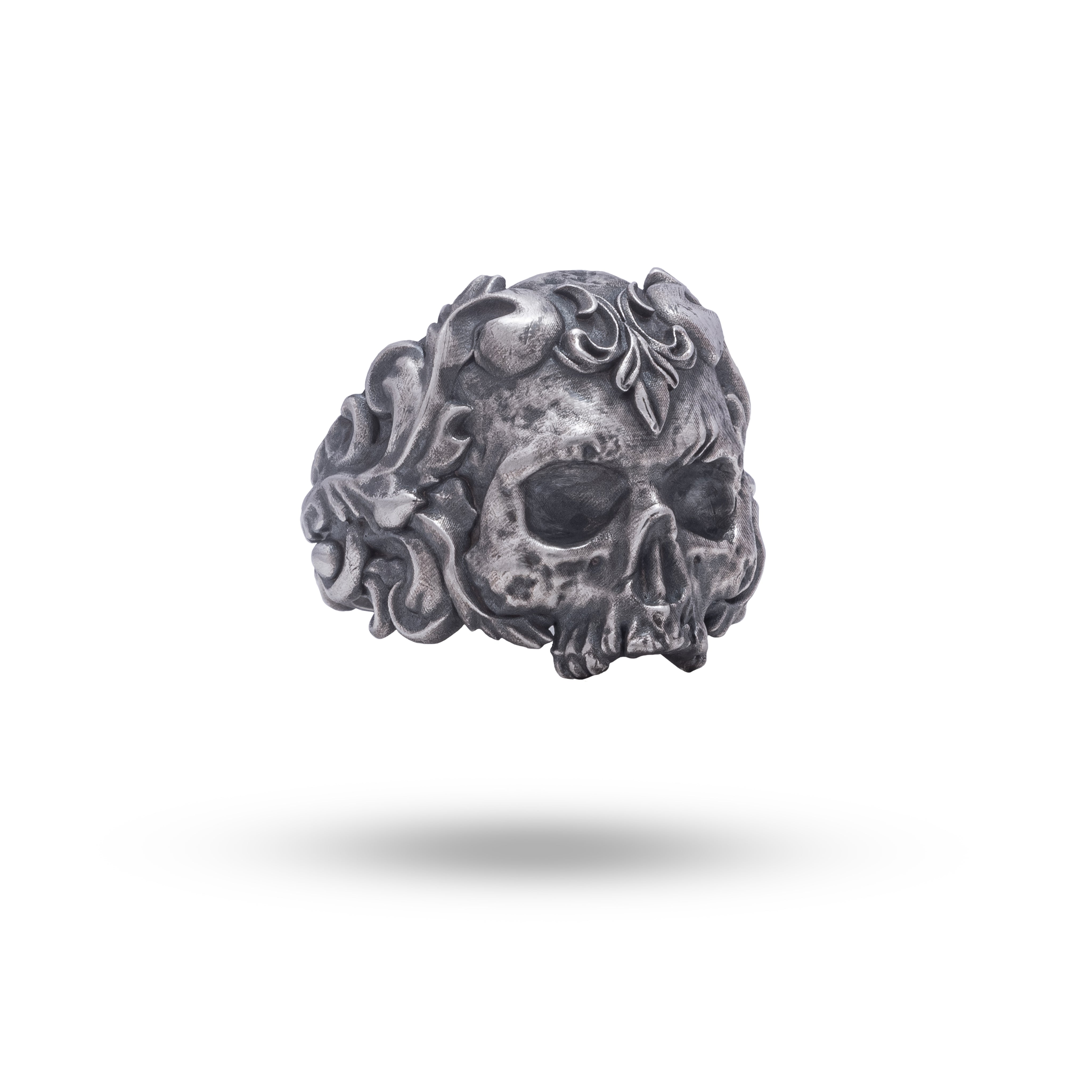 Half Jaw Gothic Classic Skull 925 Sterling Silver Ring showcasing oxidized finish from angle 1