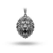 Front view of Roaring Lion King 925 Sterling Silver Pendant with detailed lion head design.