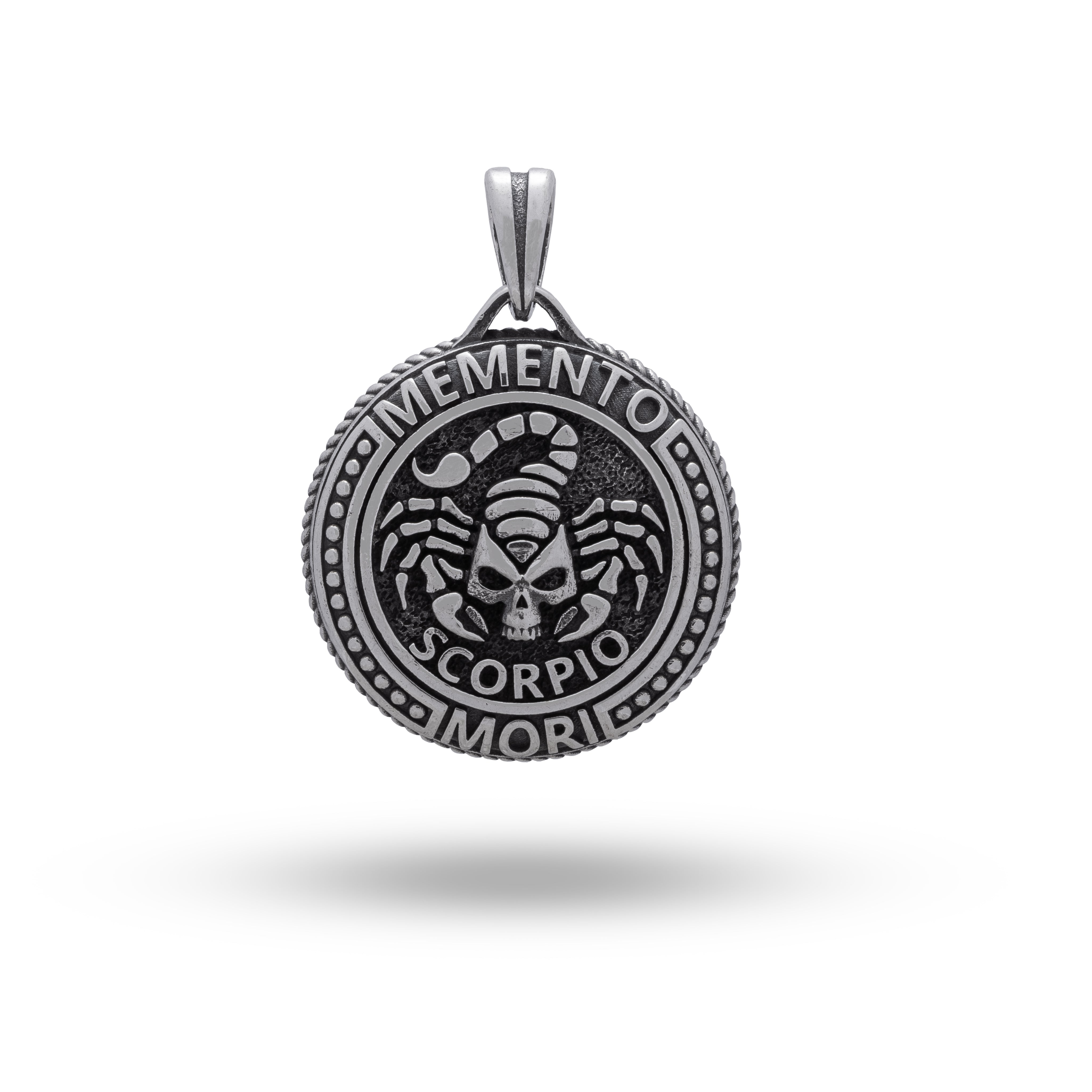 Memento Mori Scorpio Zodiac 925 Sterling Silver Pendant with intricate design showcasing Scorpio symbol.