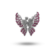 Front view of Couple Love Butterfly Ruby 925 Sterling Silver Brooch displaying intricate butterfly design with ruby cubic zirconia.