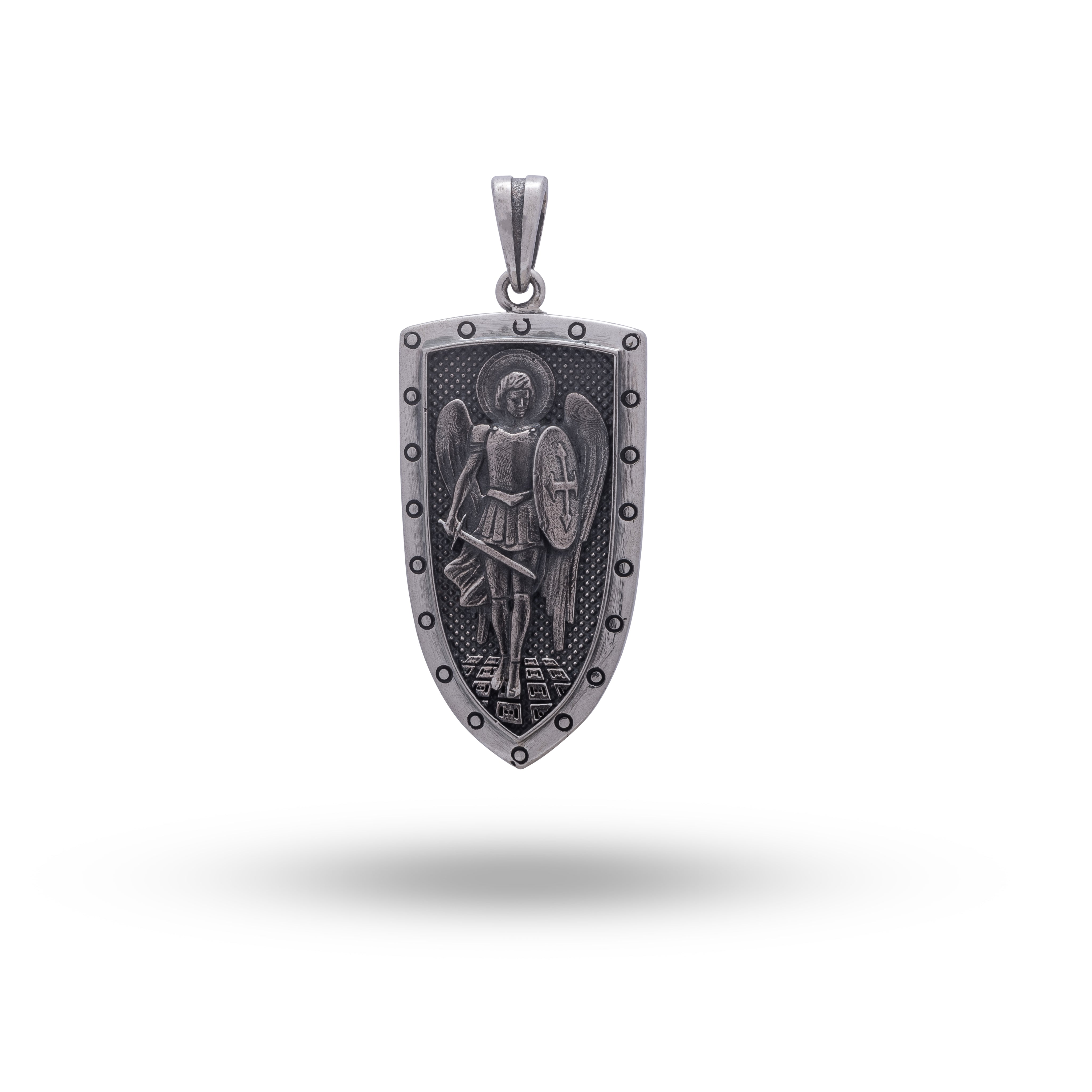 925 Sterling Silver St Michael Archangel Pendant with oxidized finish, symbolizing protection.