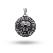 Memento Mori Zodiac Gemini Sign 925 Sterling Silver Pendant front view showcasing oxidized finish.