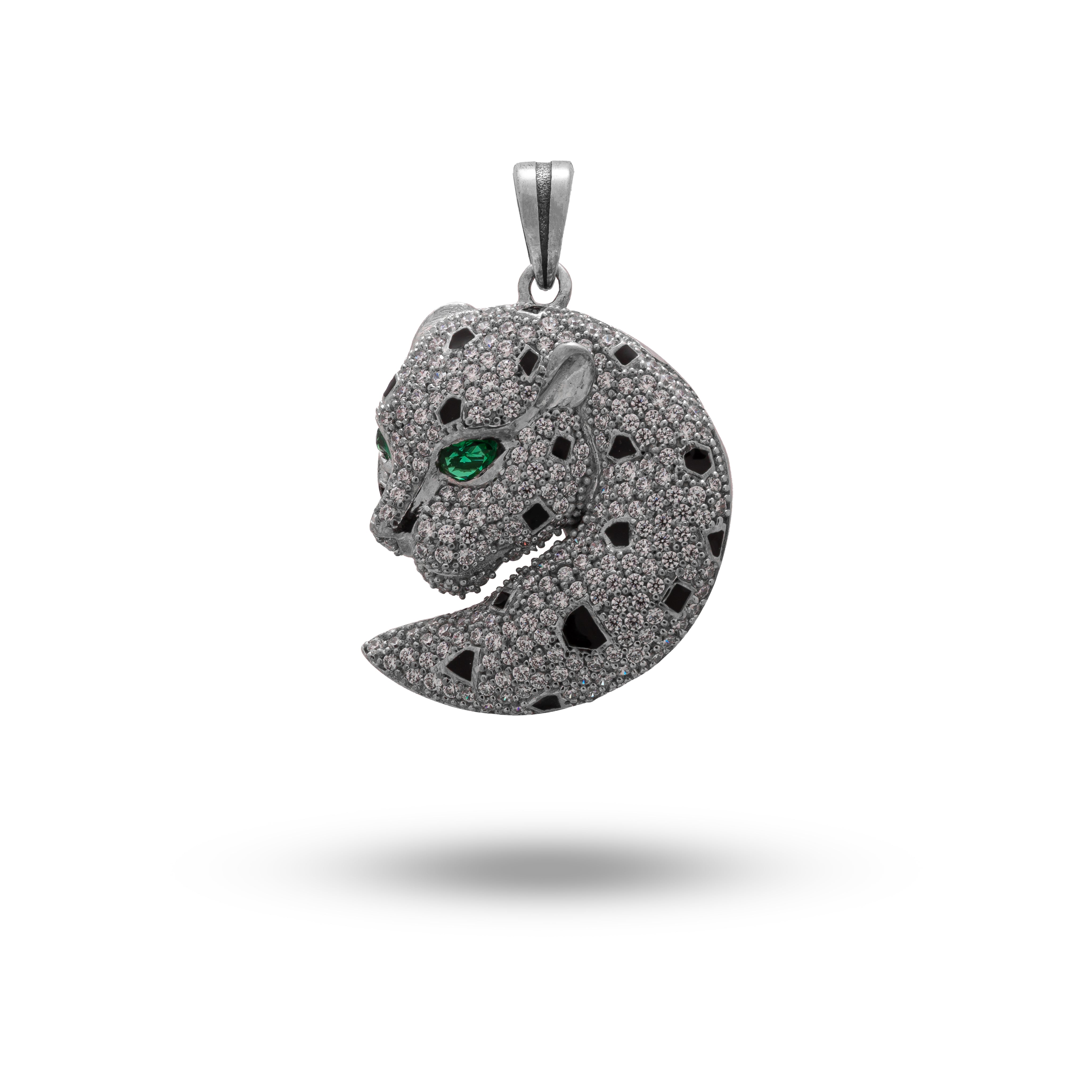 Panther motif Cubic Zirconia pendant crafted in 925 Sterling Silver.