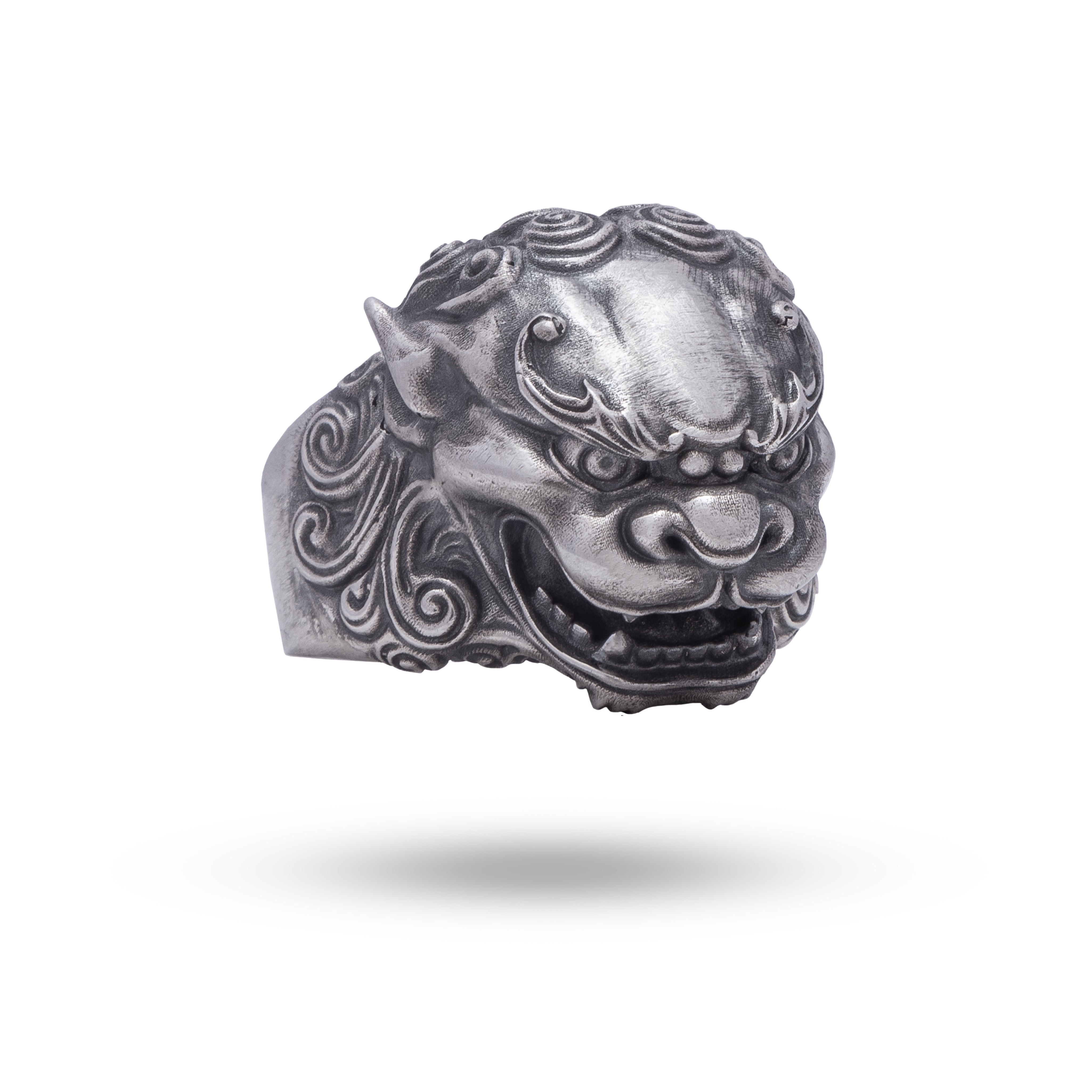 925 Sterling Silver Foo Dog Guardian Lion Ring with Oxidized Silver Finish