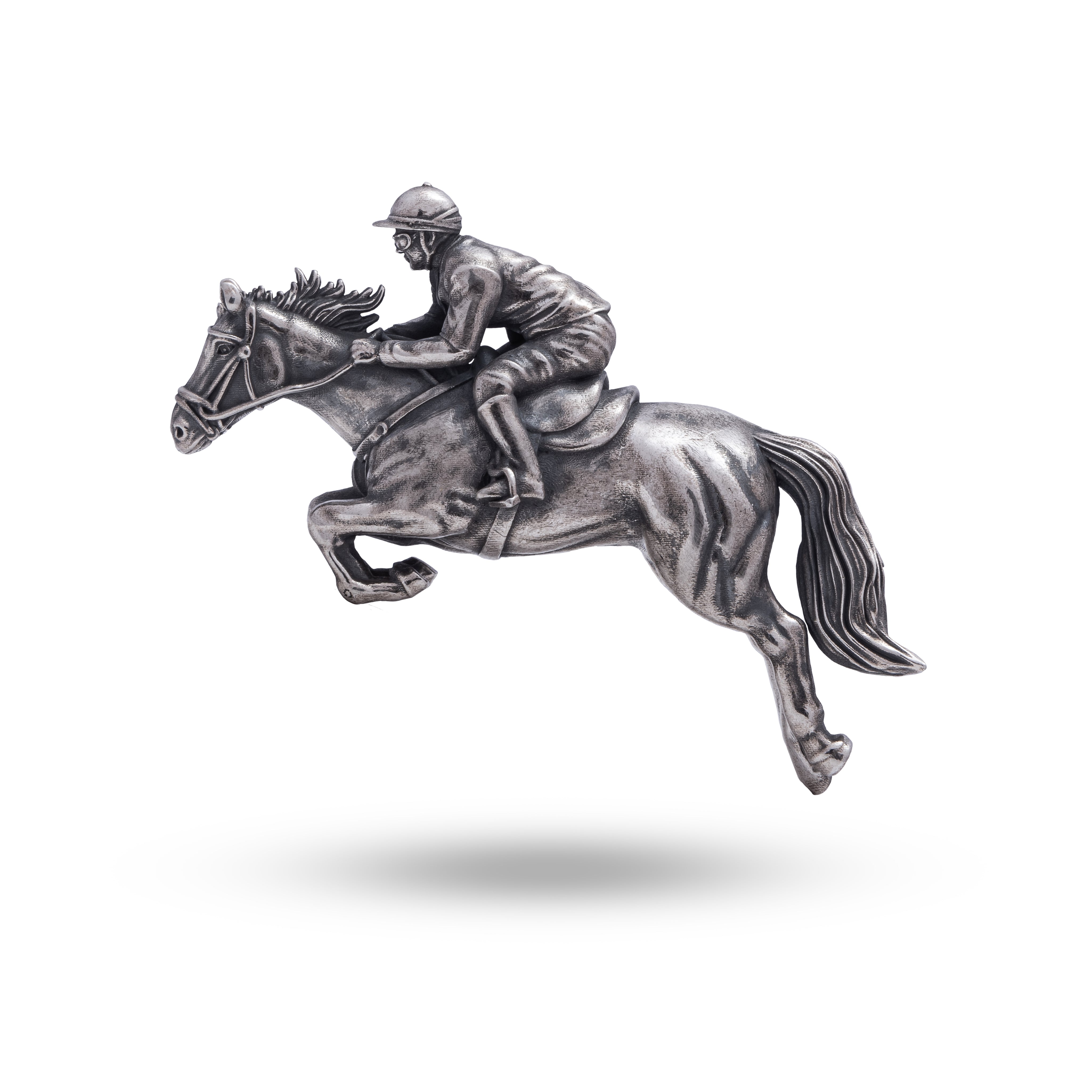 Front view of Horse Jockey Biker Polo Riding Racing Animal 925 Sterling Silver Brooch