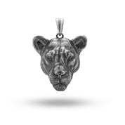 Lioness Sterling Silver Pendant showcasing intricate front design, animal theme
