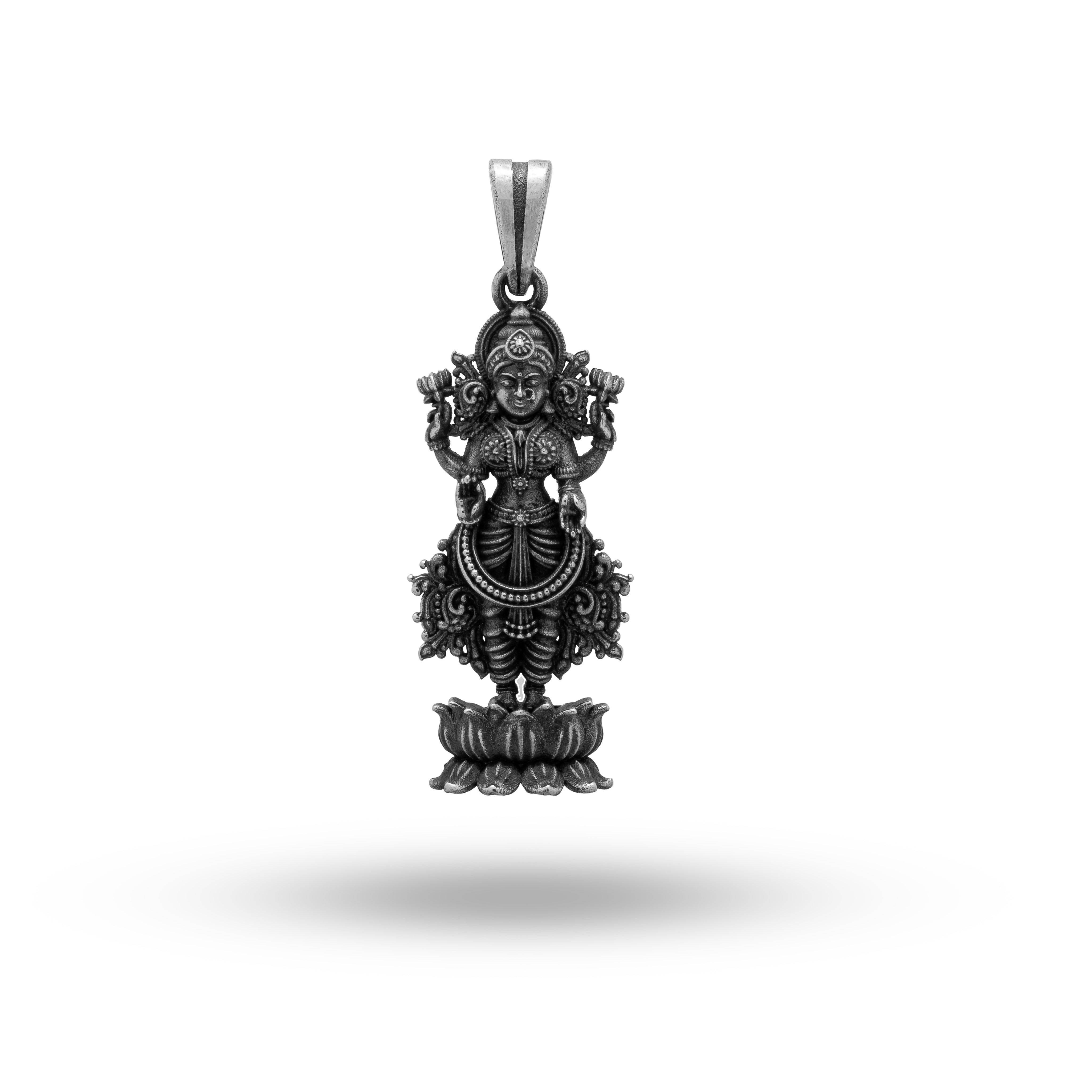 Goddess Laxmi Silver Pendant showcasing intricate craftsmanship in 925 Sterling Silver with oxidized finish